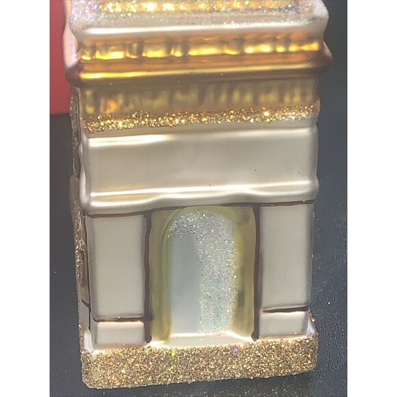 Arc de Triomphe Made Poland Blown Glass Christmas Ornament 2.25" Glittery Gold - Picture 4 of 10